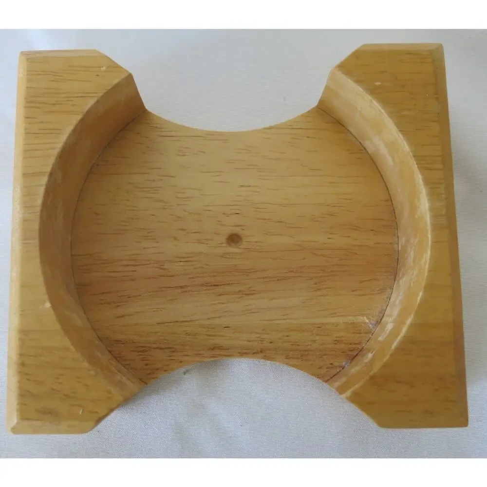 Vintage COCA COLA COKE Coasters in Wood Holder Stone Cork Set of 4 Soda Drinks